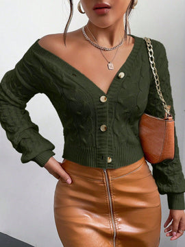 Frenchy cardigan informal de un solo botonadura de manga larga y unicolor para mujer, para otono/invierno