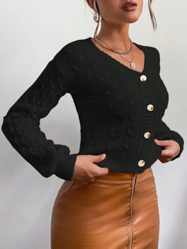 Frenchy cardigan informal de un solo botonadura de manga larga y unicolor para mujer, para otono/invierno