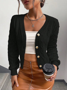 Frenchy cardigan informal de un solo botonadura de manga larga y unicolor para mujer, para otono/invierno