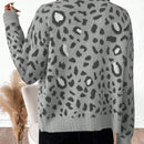 Essnce cardigan informal con botones al frente y hombros caidos con estampado de leopardo, apropiado para otono/invierno