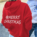 Sudadera con capucha, cordon y estampado grafico "feliz navidad" de moda minimalista en color rojo festivo para mujer, calida para otono/invierno