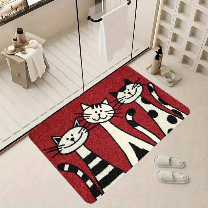 1 pieza de alfombra gruesa para cocina de 1.1 cm con estampado de tres gatos, engrosada para sala de estar, porche y decoración del hogar