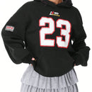 Coolane sudadera casual con capucha negra minimalista con estampado de letras para mujer