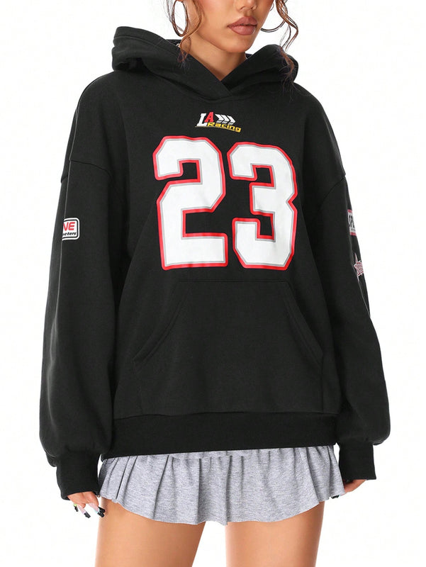 Coolane sudadera con capucha estilo deportivo de mujer con graficos impresos con numeros para otono