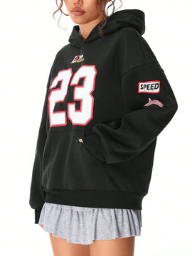 Coolane sudadera casual con capucha negra minimalista con estampado de letras para mujer