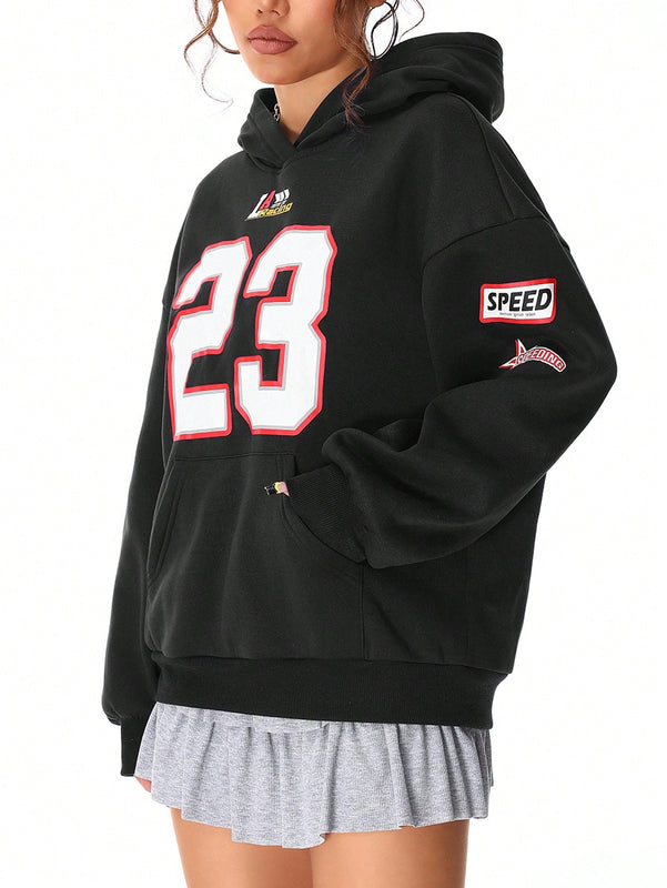 Coolane sudadera casual con capucha negra minimalista con estampado de letras para mujer