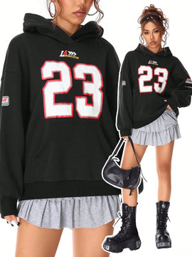 Coolane sudadera con capucha estilo deportivo de mujer con graficos impresos con numeros para otono