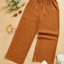Essnce pantalones casuales de pernera ancha de 7/8 con textura y cintura anudada de unicolor para mujer