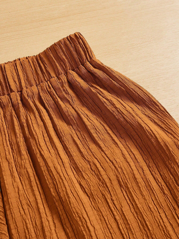 Essnce pantalones casuales de pernera ancha de 7/8 con textura y cintura anudada de unicolor para mujer