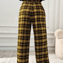 Essnce pantalones rectos y holgados con cintura de cordon a cuadros para mujer
