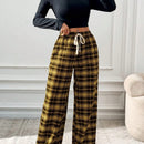 Essnce pantalones rectos y holgados con cintura de cordon a cuadros para mujer