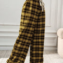Essnce pantalones rectos y holgados con cintura de cordon a cuadros para mujer