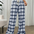 Essnce pantalones rectos y holgados con cintura de cordon a cuadros para mujer