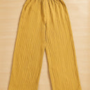 Essnce pantalones casuales de pernera ancha de 7/8 con textura y cintura anudada de unicolor para mujer