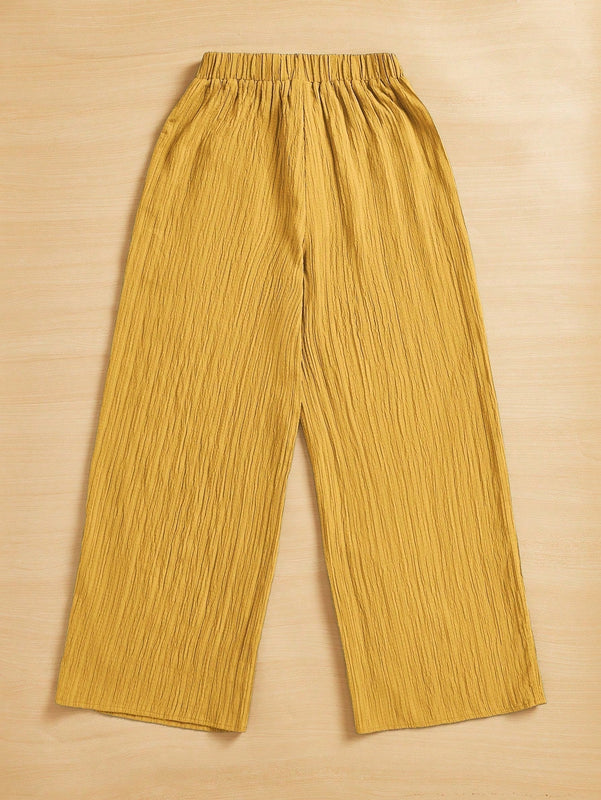 Essnce pantalones casuales de pernera ancha de 7/8 con textura y cintura anudada de unicolor para mujer