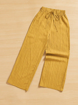 Essnce pantalones casuales de pernera ancha de 7/8 con textura y cintura anudada de unicolor para mujer