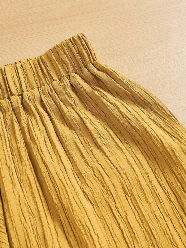 Essnce pantalones casuales de pernera ancha de 7/8 con textura y cintura anudada de unicolor para mujer