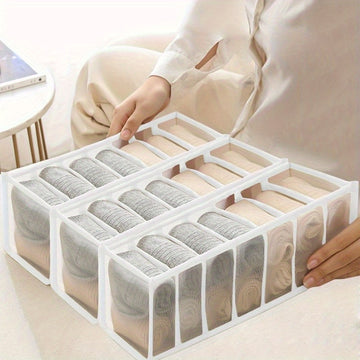 Caja Organizadora de Ropa Interior y Calcetines de 7 Compartimentos para Ahorrar Espacio - Solución de Almacenamiento Multifuncional para Cajones, Adecuada para el Hogar, Dormitorio, Residencia Universitaria