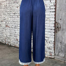 Nuevos pantalones sueltos con efecto denim, cintura elastica, lazo y bajo acampanado para mujer