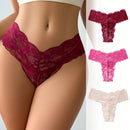 3 piezas tangas de encaje rosa sexy y dulce para la comodidad diaria de las mujeres