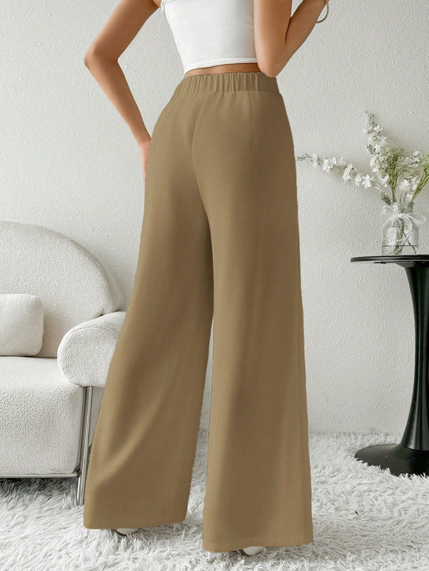 Modely pantalones casuales estilo minimalista de unicolor con patchwork para uso diario para mujeres