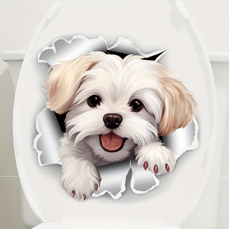 Divertida Calcomanía de Asiento de Inodoro de Perro Blanco - Pegatina Autoadhesiva para Tanque de Baño, Perfecta para Puertas y Paredes, Agrega un Toque Juguetón a Tu Hogar