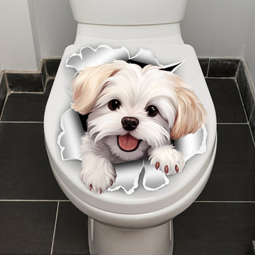 Divertida Calcomanía de Asiento de Inodoro de Perro Blanco - Pegatina Autoadhesiva para Tanque de Baño, Perfecta para Puertas y Paredes, Agrega un Toque Juguetón a Tu Hogar