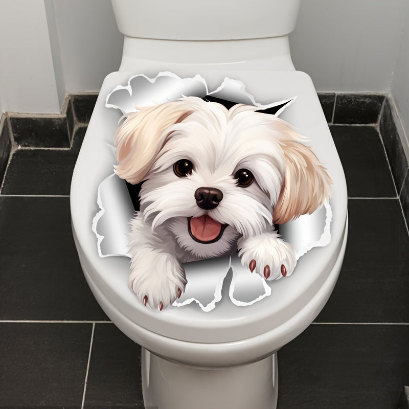Divertida Calcomanía de Asiento de Inodoro de Perro Blanco - Pegatina Autoadhesiva para Tanque de Baño, Perfecta para Puertas y Paredes, Agrega un Toque Juguetón a Tu Hogar