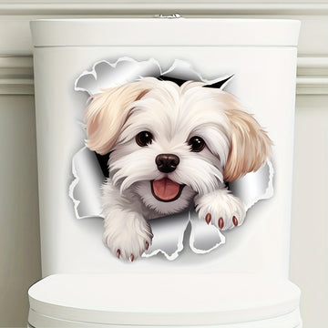 Divertida Calcomanía de Asiento de Inodoro de Perro Blanco - Pegatina Autoadhesiva para Tanque de Baño, Perfecta para Puertas y Paredes, Agrega un Toque Juguetón a Tu Hogar