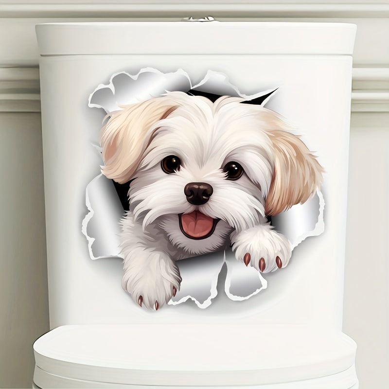 Divertida Calcomanía de Asiento de Inodoro de Perro Blanco - Pegatina Autoadhesiva para Tanque de Baño, Perfecta para Puertas y Paredes, Agrega un Toque Juguetón a Tu Hogar