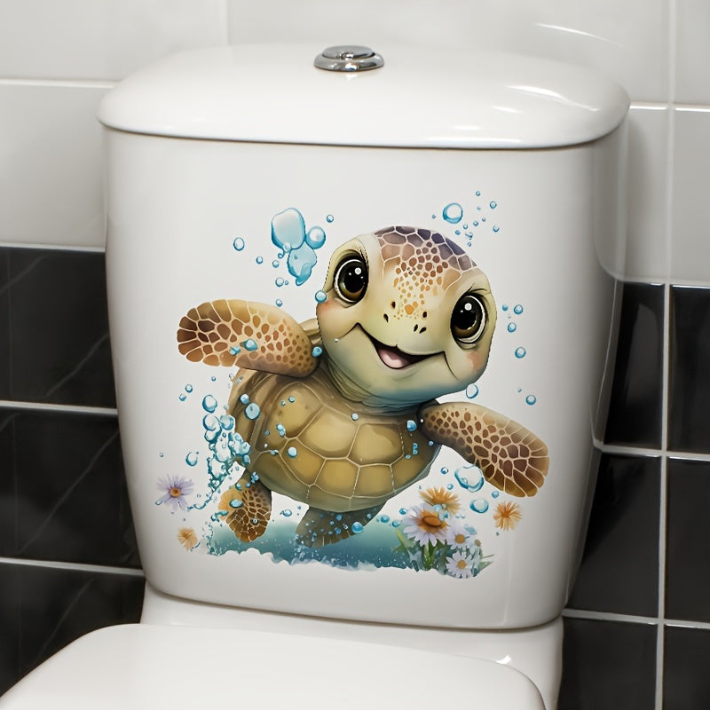 Adhesivo Encantador de Tortuga Marina para Tapa de Inodoro - Pegatina Impermeable para Baño para Asiento, Pared y Puerta | Decoración Estética para el Hogar