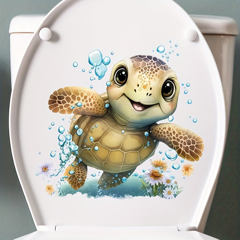 Adhesivo Encantador de Tortuga Marina para Tapa de Inodoro - Pegatina Impermeable para Baño para Asiento, Pared y Puerta | Decoración Estética para el Hogar