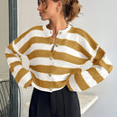 Cardigan de mujer con cuello redondo y botones delanteros, con estampado de rayas