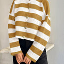 Cardigan de mujer con cuello redondo y botones delanteros, con estampado de rayas