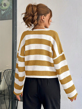 Cardigan de mujer con cuello redondo y botones delanteros, con estampado de rayas