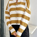 Cardigan de mujer con cuello redondo y botones delanteros, con estampado de rayas