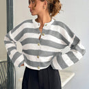Cardigan de mujer con cuello redondo y botones delanteros, con estampado de rayas