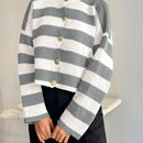 Cardigan de mujer con cuello redondo y botones delanteros, con estampado de rayas