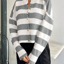 Cardigan de mujer con cuello redondo y botones delanteros, con estampado de rayas