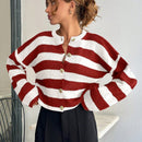 Cardigan de mujer con cuello redondo y botones delanteros, con estampado de rayas