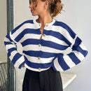 Cardigan de mujer con cuello redondo y botones delanteros, con estampado de rayas