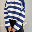 Cardigan de mujer con cuello redondo y botones delanteros, con estampado de rayas