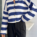 Cardigan de mujer con cuello redondo y botones delanteros, con estampado de rayas