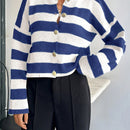 Cardigan de mujer con cuello redondo y botones delanteros, con estampado de rayas