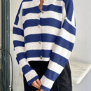 Cardigan de mujer con cuello redondo y botones delanteros, con estampado de rayas