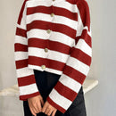 Cardigan de mujer con cuello redondo y botones delanteros, con estampado de rayas