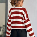 Cardigan de mujer con cuello redondo y botones delanteros, con estampado de rayas
