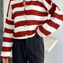 Cardigan de mujer con cuello redondo y botones delanteros, con estampado de rayas