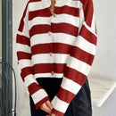 Cardigan de mujer con cuello redondo y botones delanteros, con estampado de rayas