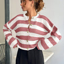 Cardigan de mujer con cuello redondo y botones delanteros, con estampado de rayas